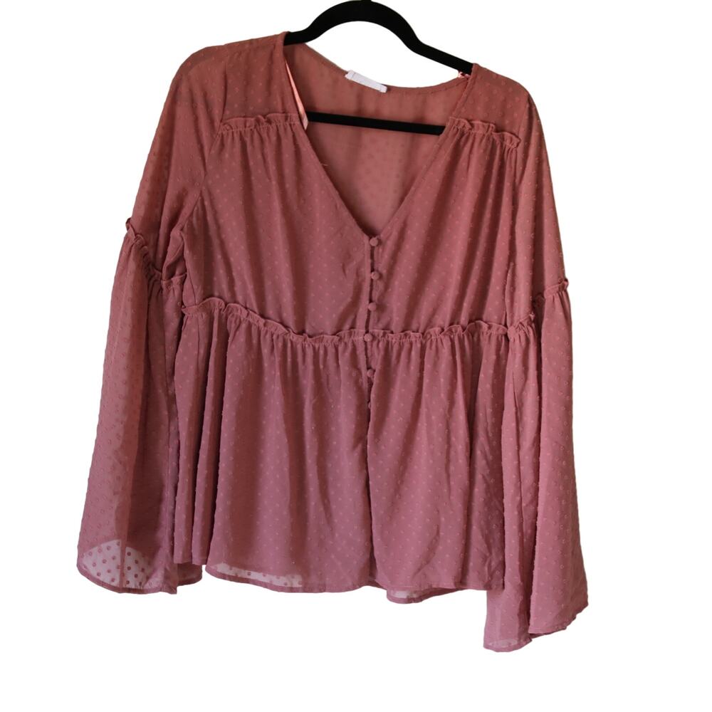 Women's Jax & Henley Dusty Rose Peasant‎ Top Shirt V Neck Medium